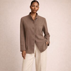 J Jill Brown Jacket Hemp Silk Organic Cotton Women L Lagenlook Lightweight